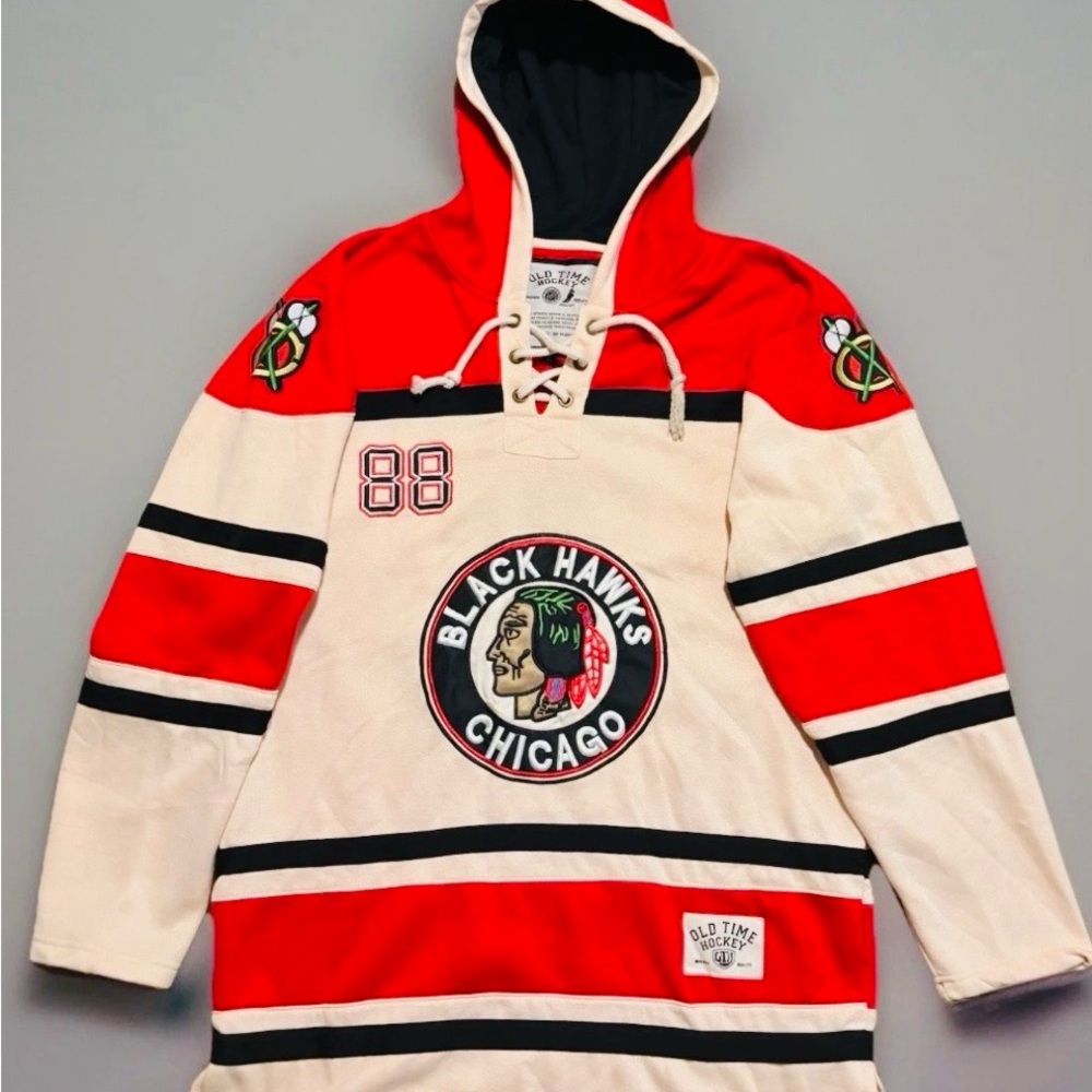 Chicago Blackhawks Red and Cream Hockey Hoodie Jersey